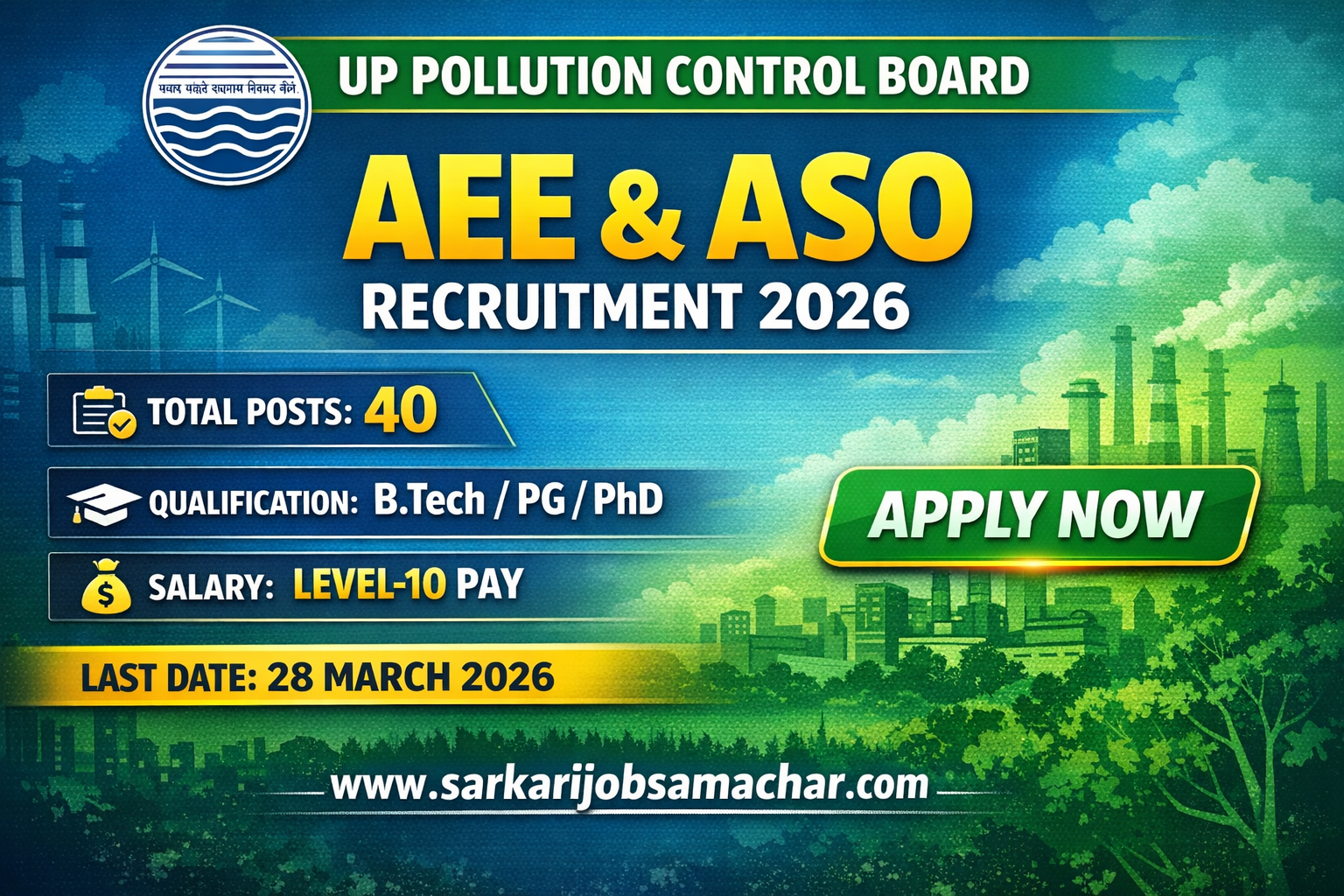 Uttar Pradesh Pollution Control Board (UPPCB) Assistant Environmental Engineer & Assistant Scientific Officer Recruitment 2026 – Apply Online for 40 Posts